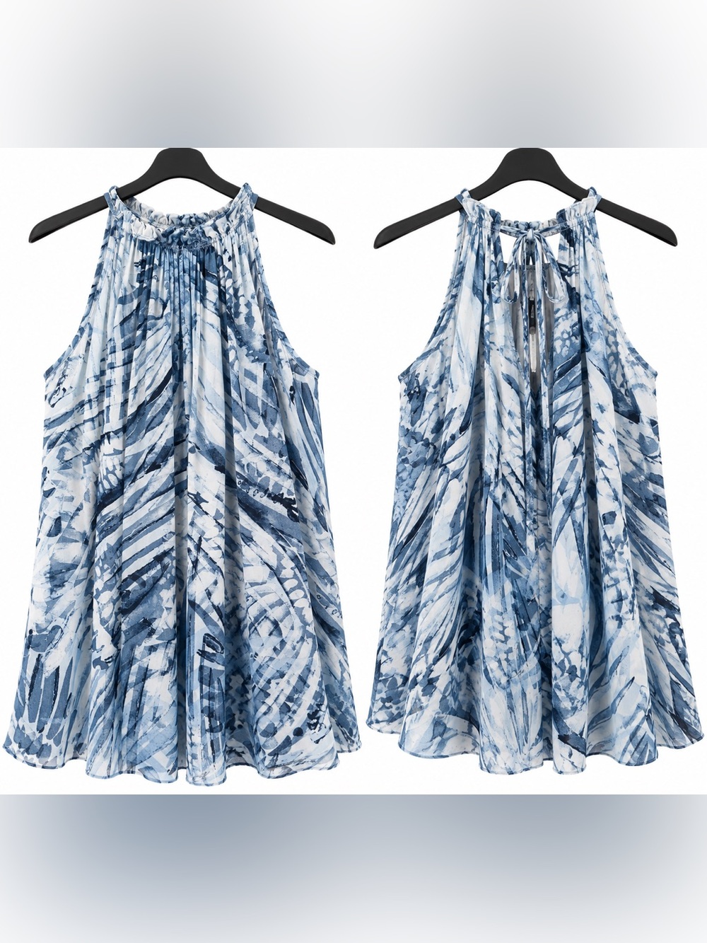 Lola & Sophie Blue Printed Ruched Halter Top NWT XS
